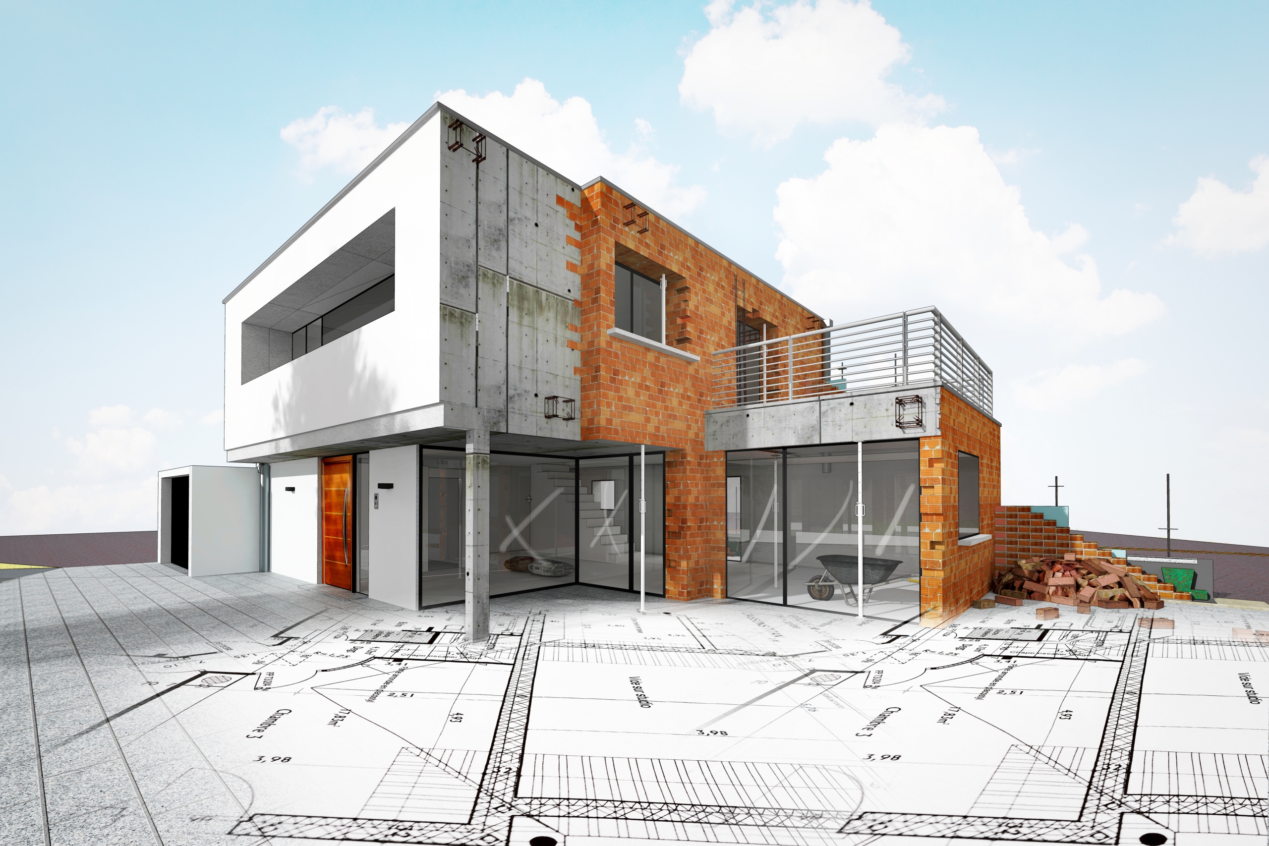 3d,Rendering,Of,Modern,House,With,Plan